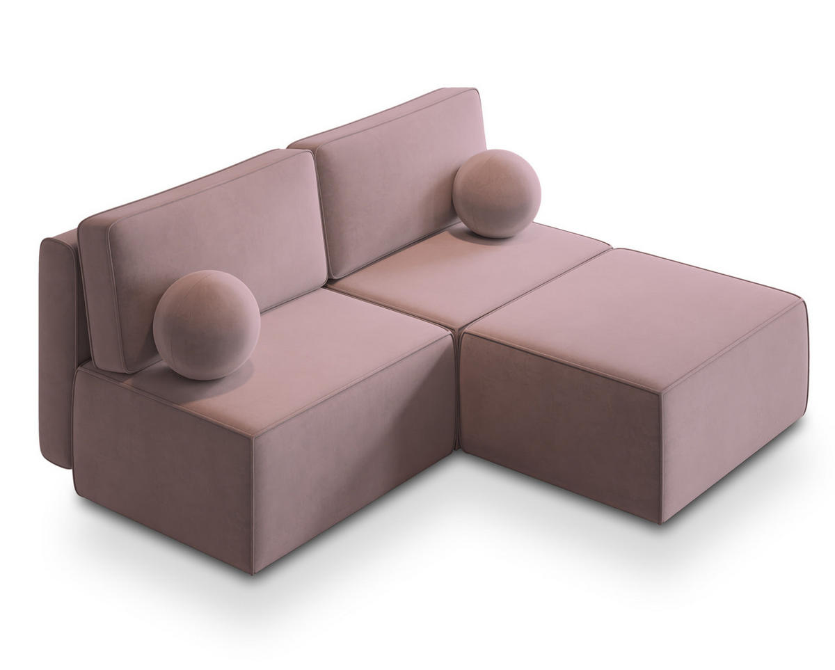 ECKSOFA VARNA M Lila Velours-Stoff mit Schlaffunktion - Lila, Holz (196/158cm) - MASSENO