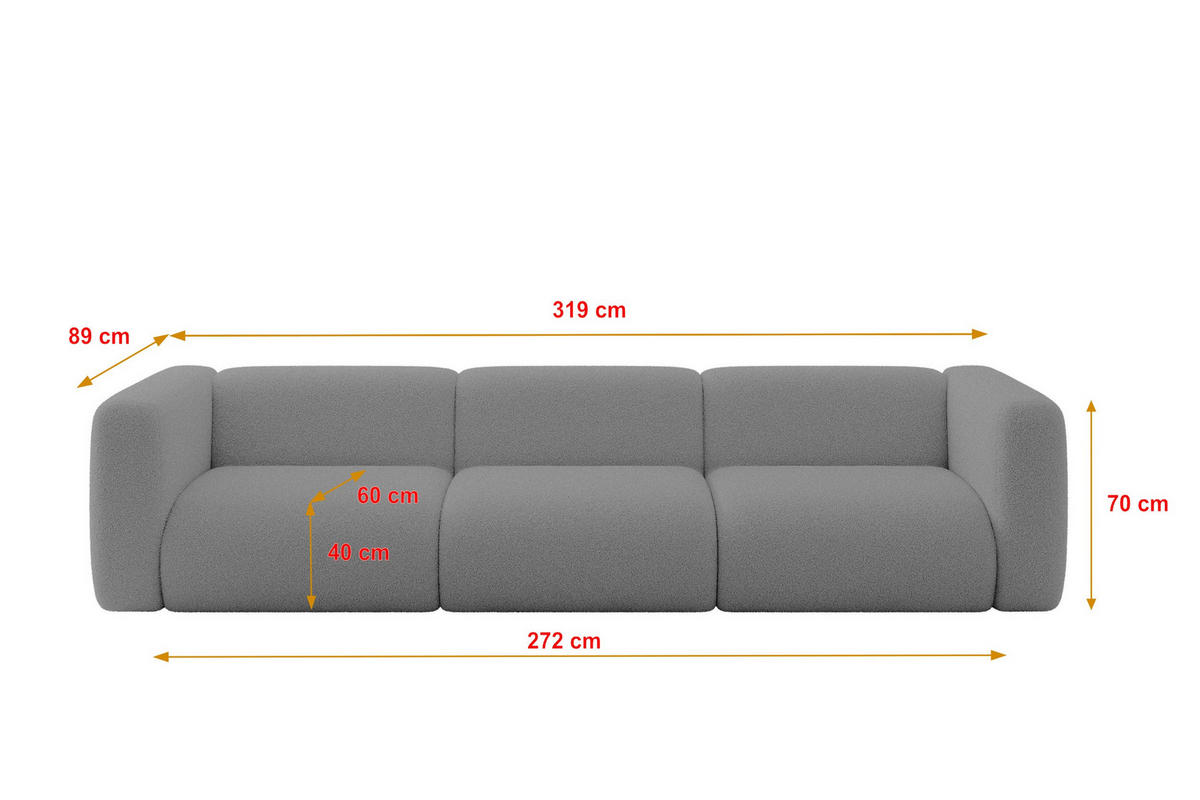 MODULÁRNÍ pohovka MIRA-S2, 3místná, 319 × 89 × 70 cm, šedá, bouclé - šedá/černá, kompozitní dřevo/textil (319/70/89cm) - ALTDECOR