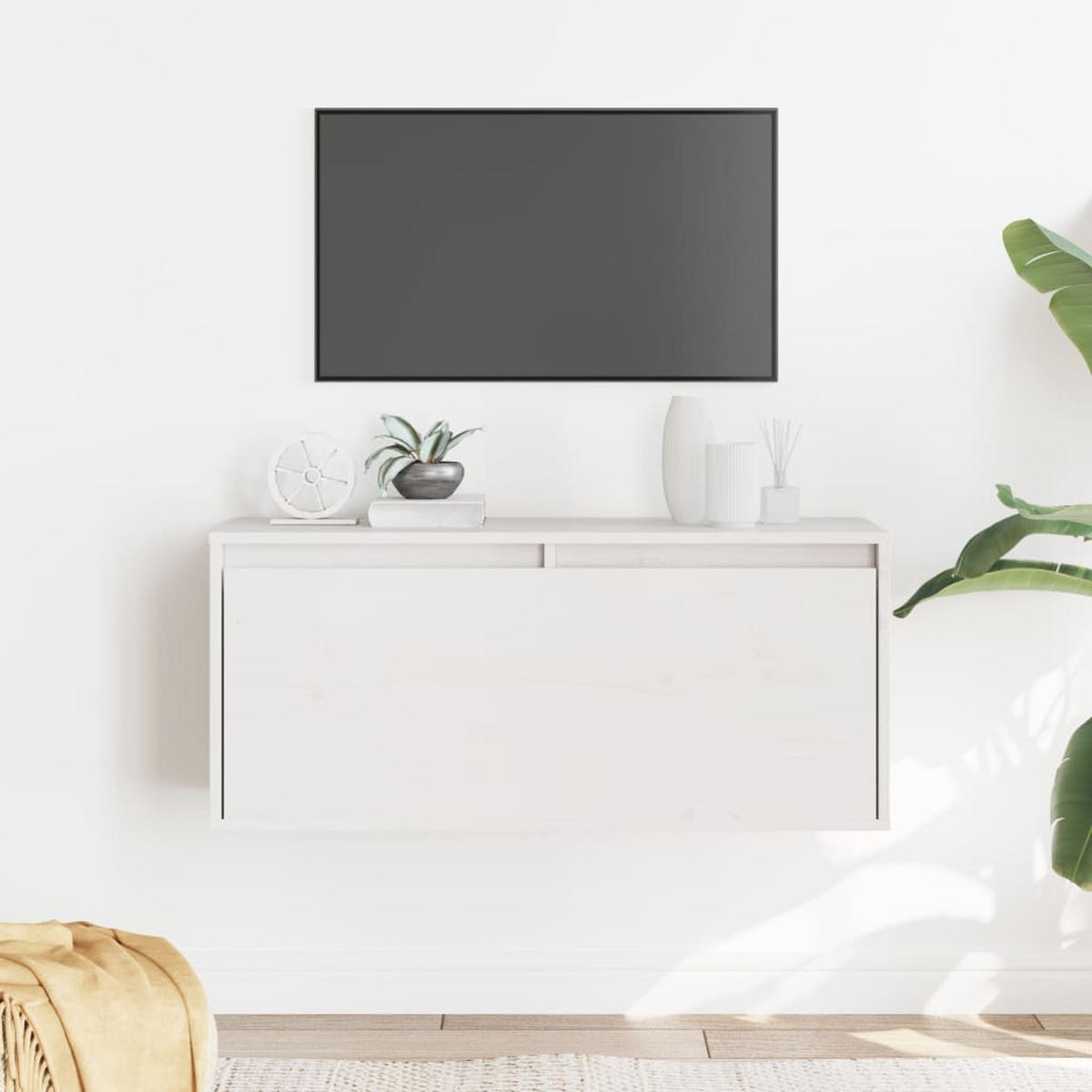 WANDSCHRANK Weiß 80/30/35 Cm Massivholz Kiefer - Weiß, Holz (80/35/30cm) - vidaXL