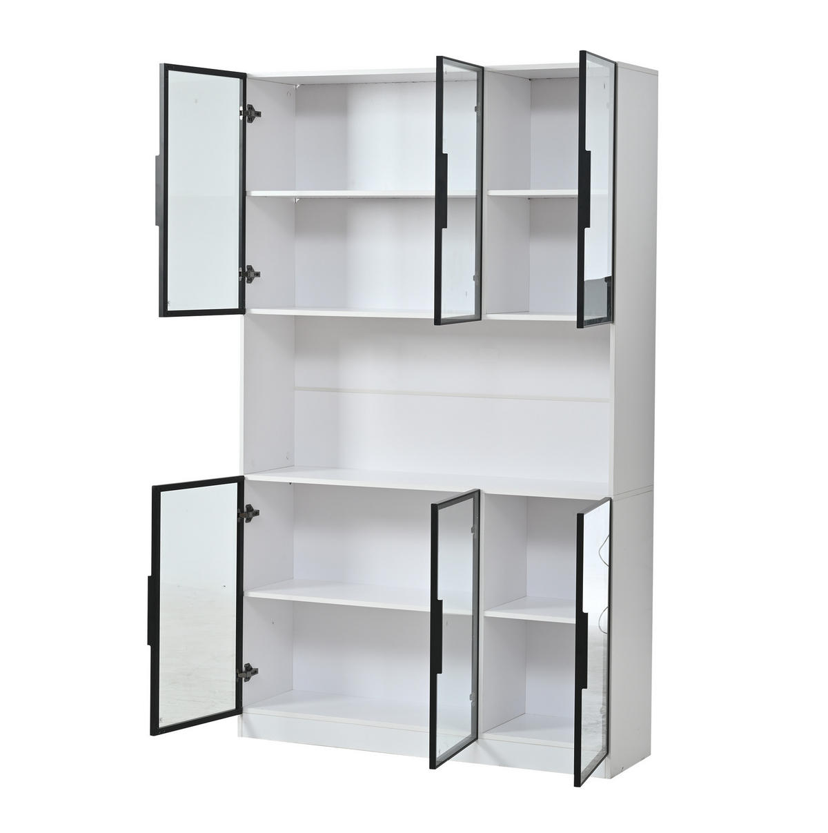 VITRINE aus MDF und Glas 120x34x200 cm Weiß mit LED-Beleuchtung und 6 Türen - Weiß, Holzwerkstoff (120/200/34cm) - IVMEU