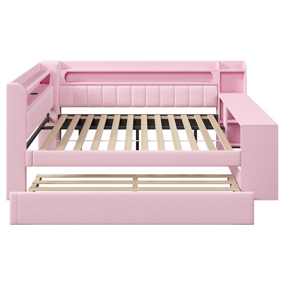 POLSTERBETT 140x200 cm mit Ausziehbett, Rosa - Pink, Holz (140/200cm) - KOMHTOM