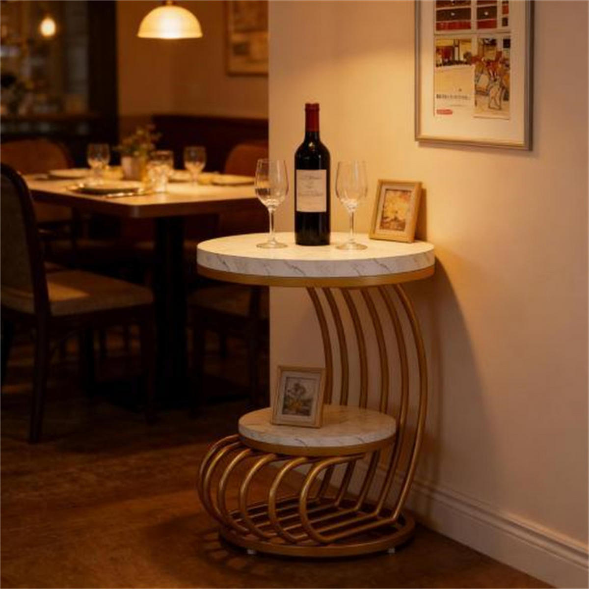 BEISTELLTISCH mit Marmoroptik, weiß/gold, 50x50x63 cm - Weiß, Holzwerkstoff (50/50/63cm) - Blomus