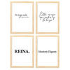 POSTER Set mit 4 Königin TypografieStil A3 Rahmen aus hellem Holz - Beige, Papier (29.7/3cm) - Nacnic