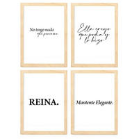 POSTER Set mit 4 Königin TypografieStil A4 Rahmen aus hellem Holz - Beige, Papier (29.7/3cm) - Nacnic