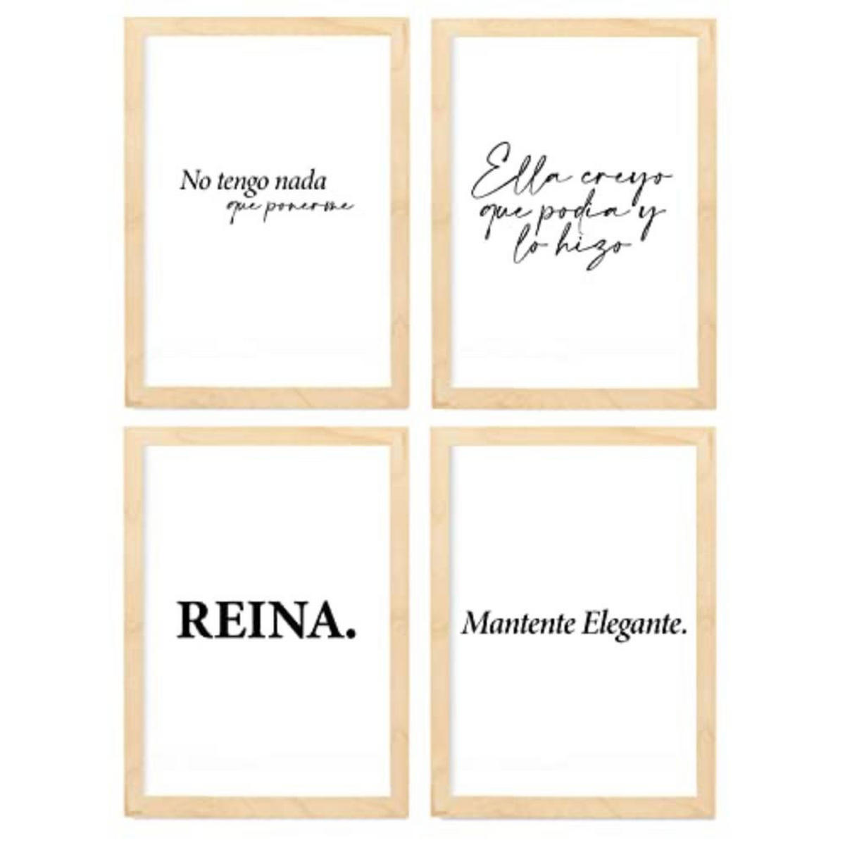 POSTER Set mit 4 Königin TypografieStil A4 Rahmen aus hellem Holz - Beige, Papier (29.7/3cm) - Nacnic