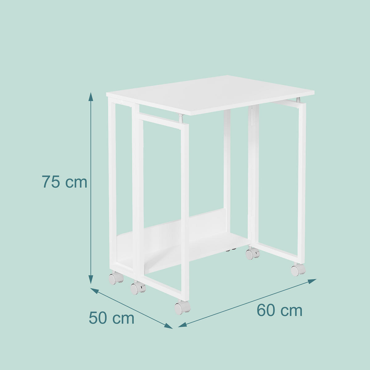BIROU Alb pliabil cu roți 60x50 cm - alb, material plastic/compozit lemnos (50/60/75cm) - Relaxdays