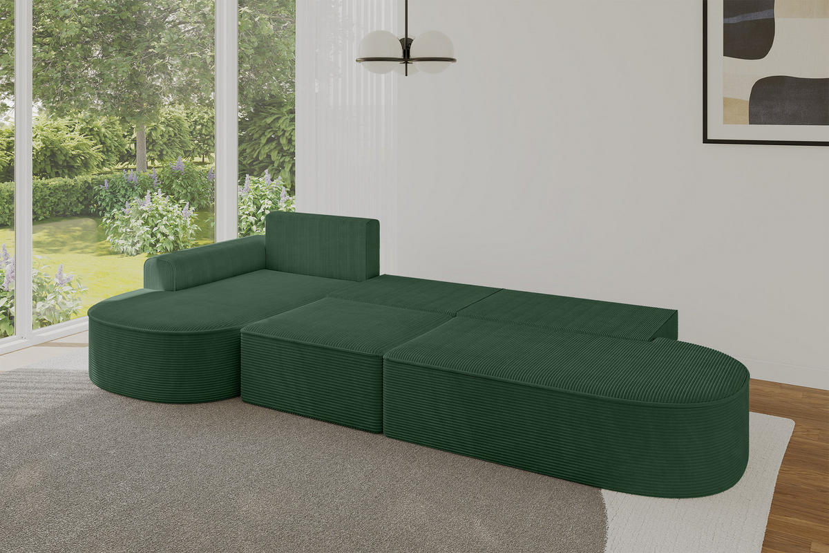 ECKSOFA mit Schlaffunktion Ottomane Links MARI L2-S 368X167X85 Grün Cord - Dunkelgrün/Schwarz, Holzwerkstoff/Kunststoff (368/167cm) - ALTDECOR