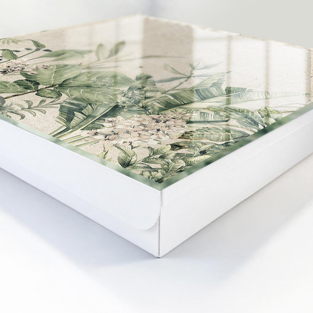 SCHLÜSSELBOX Weiß 30x30 cm – Türöffnung nach rechts - Tropische Natur - Grün, Metall (30/30/5cm) - TULUP