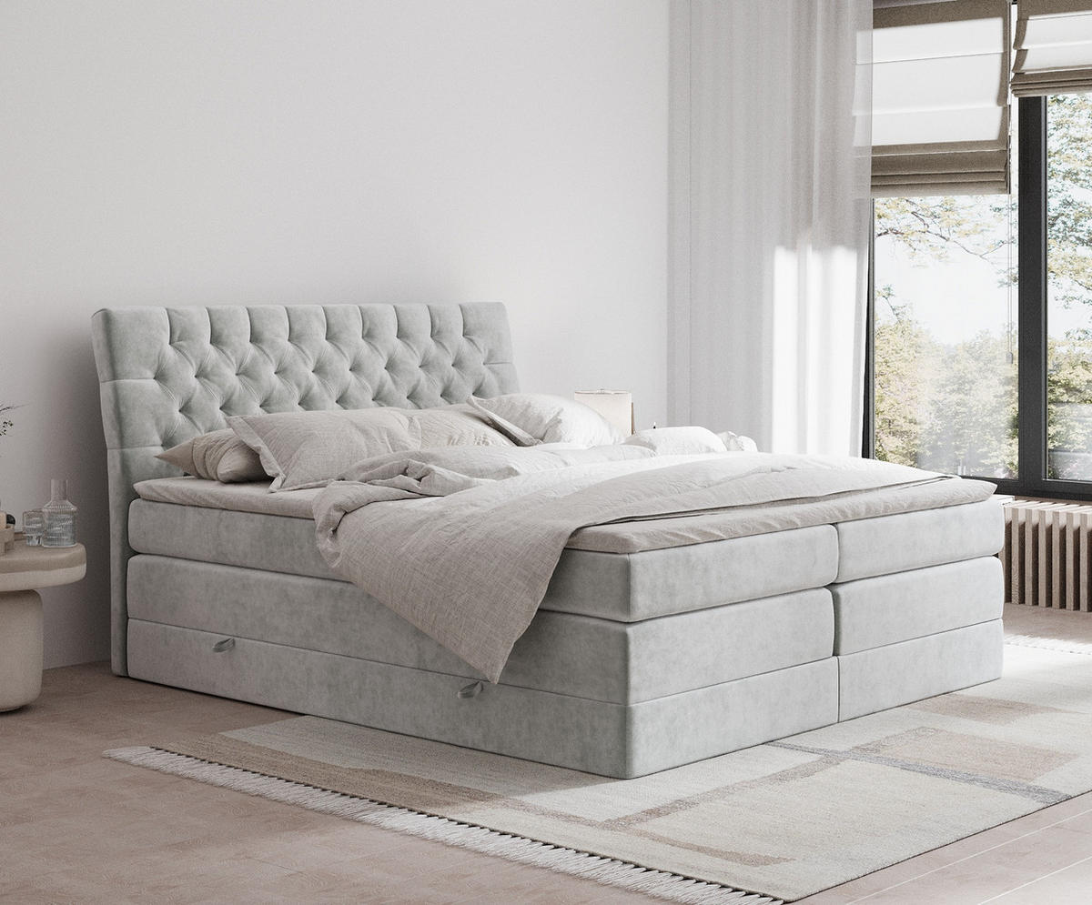 BOXSPRINGBETT Seraphine Hellgrau 180/200 cm - Hellgrau/Schwarz, Holz/Holzwerkstoff (180/200cm) - Maison de Reve