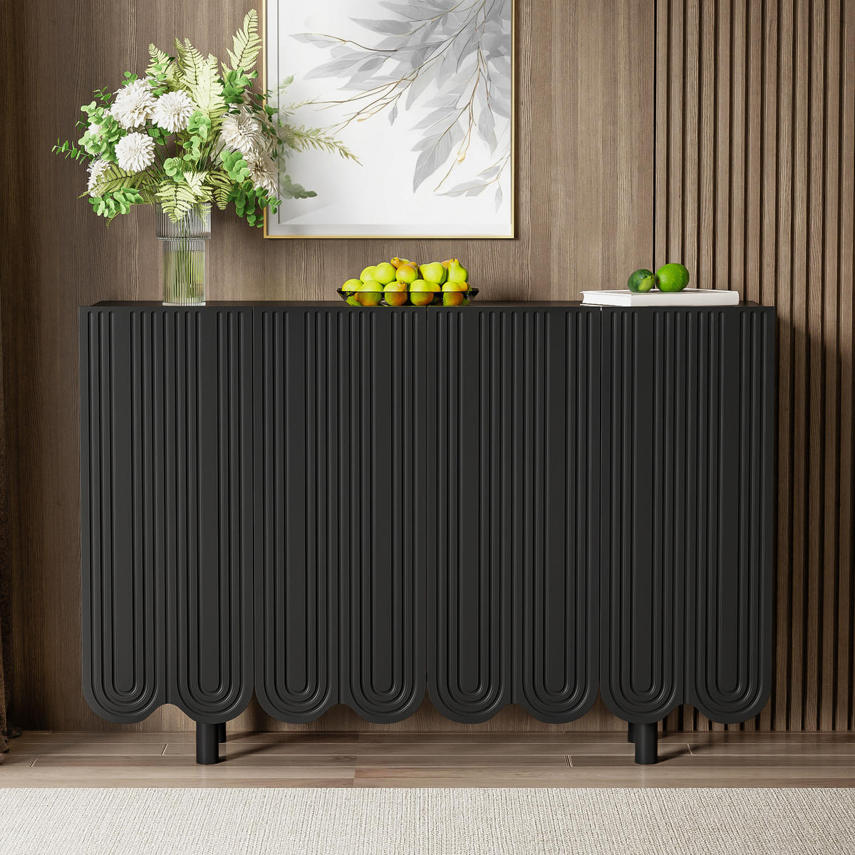 KUCHYŇSKÁ SKŘÍŇ černá, kapkovitý design, tvarovaná dvířka, do obývacího pokoje a jídelny, 120×37,5×80,8 cm - černá, kov/kompozitní dřevo (120/80.8/37.5cm) - STILVORA