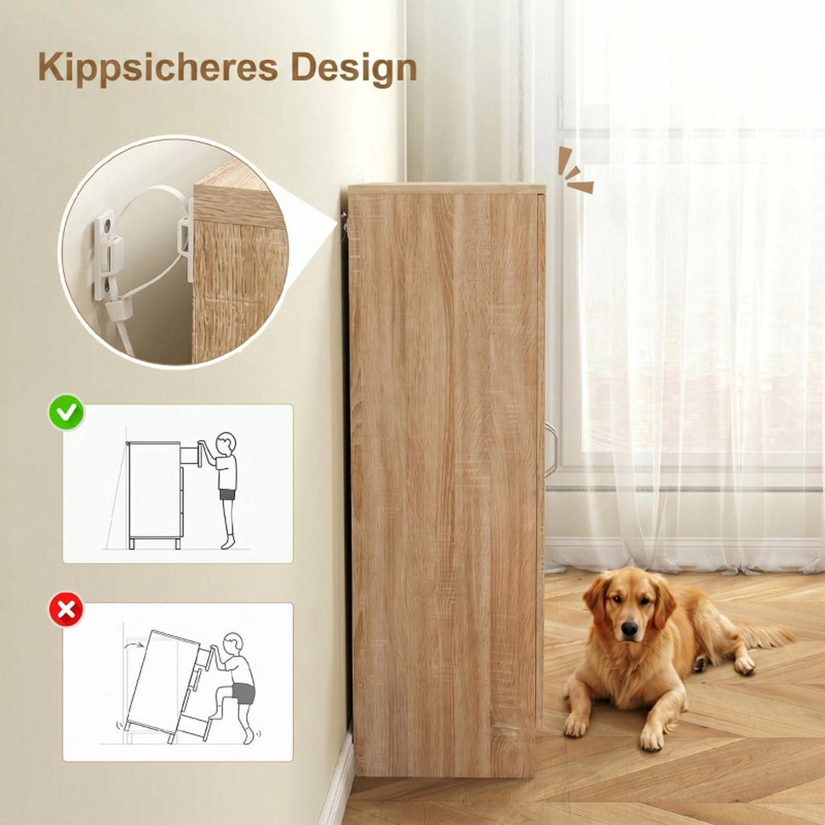 SCHUHSCHRANK DE-38045 55/35/108 cm mit 6 verstellbaren Regalböden Naturholz - Naturfarben, Holzwerkstoff (55/108/35cm) - ComfortXL