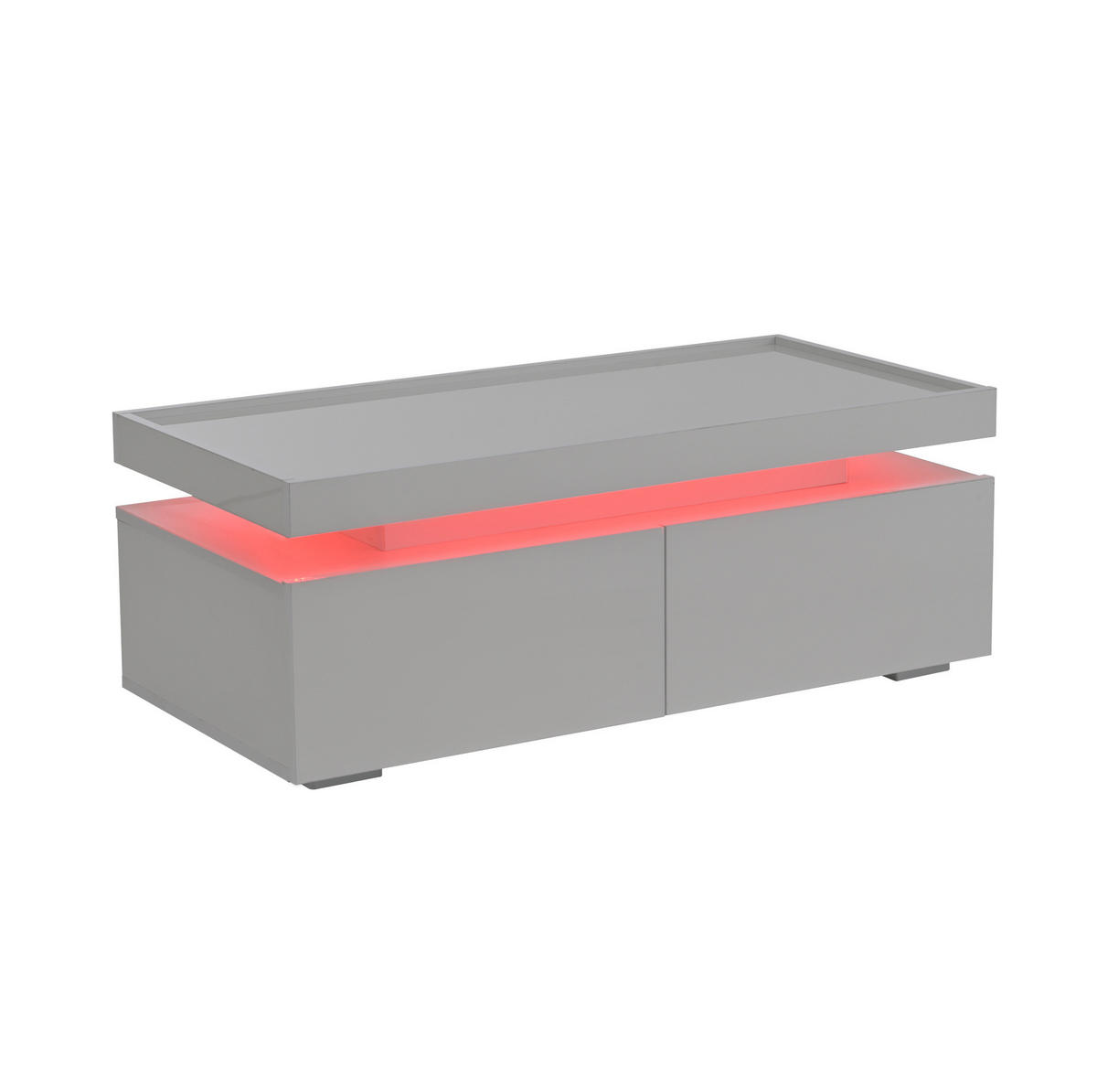 COUCHTISCH aus Spanplatte 95x45x35 cm Weiß mit LED-Beleuchtung, 2 Schubladen und Ablage - Weiß, Holzwerkstoff (95/45/35cm) - IVMEU