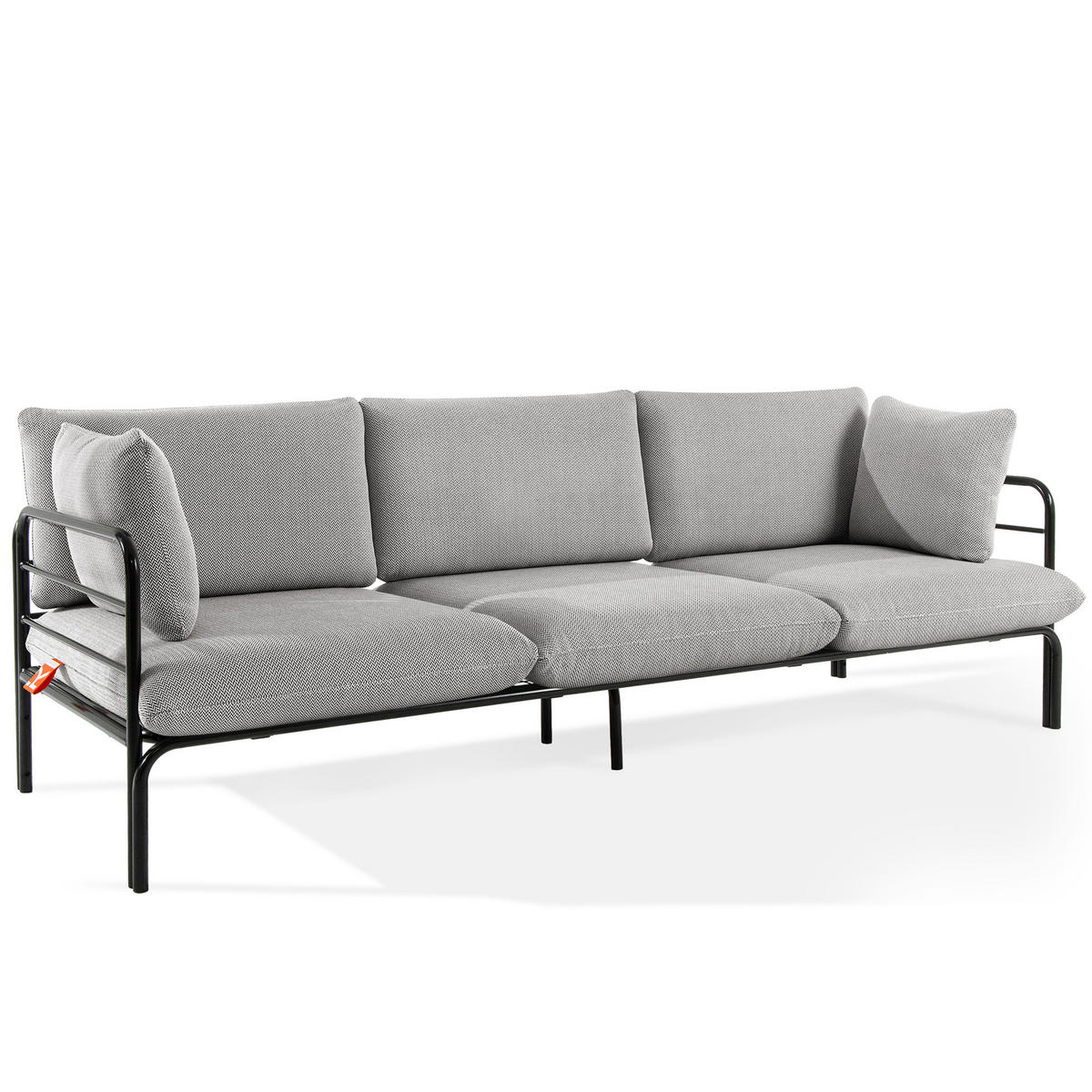 GARTENMÖBELSET RAMBE 4-tlg. 1x Tisch 2x Sessel 1x Sofa 3-Sitzer, mit Auflage, Stahlrahmen, LOFT-STIL, Anthrazit - Dunkelgrau/Anthrazit, Glas/Textil - KONSIMO®