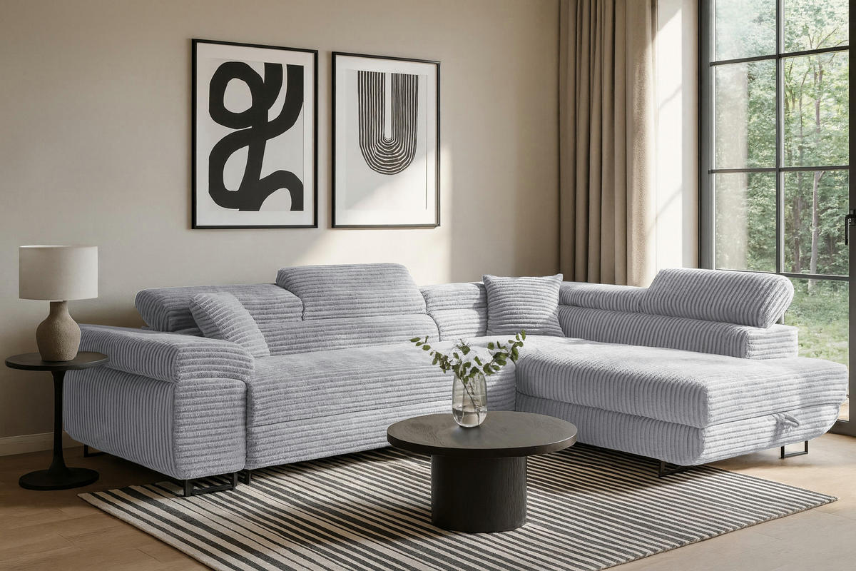 ECKSOFA SERENA L Rechts mit Stauraum, Hellgrau - Hellgrau, Textil (205/275cm) - KS Home Concept
