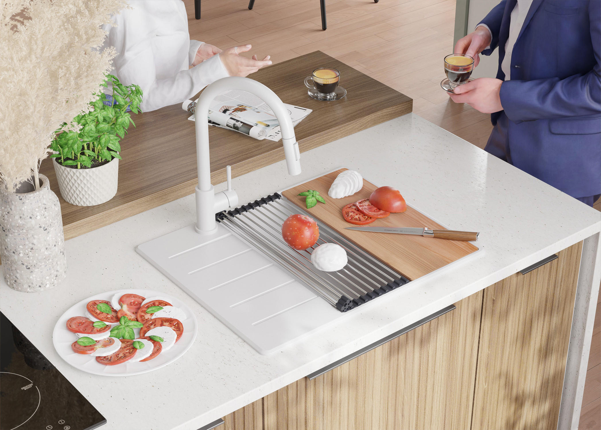 Thumbnail - Primagran Granitspüle, Weiß, Weiß, Weiß, Beige, Kunststoff, Rechteckig, 62x20x50 cm, Küchen, Küchenausstattung, Küchensp...