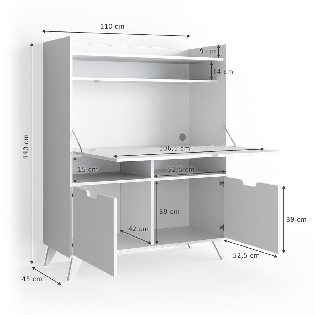 SEKRETÄR SCHREIBTISCH Berdi Weiß 110 x 45 cm - Weiß, Holzwerkstoff (45/110/140cm) - Vicco
