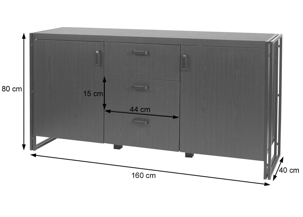 SIDEBOARD Wildeiche Dekor, Schwarz - Wildeiche/Schwarz, Holzwerkstoff (160/80/40cm) - Jamb