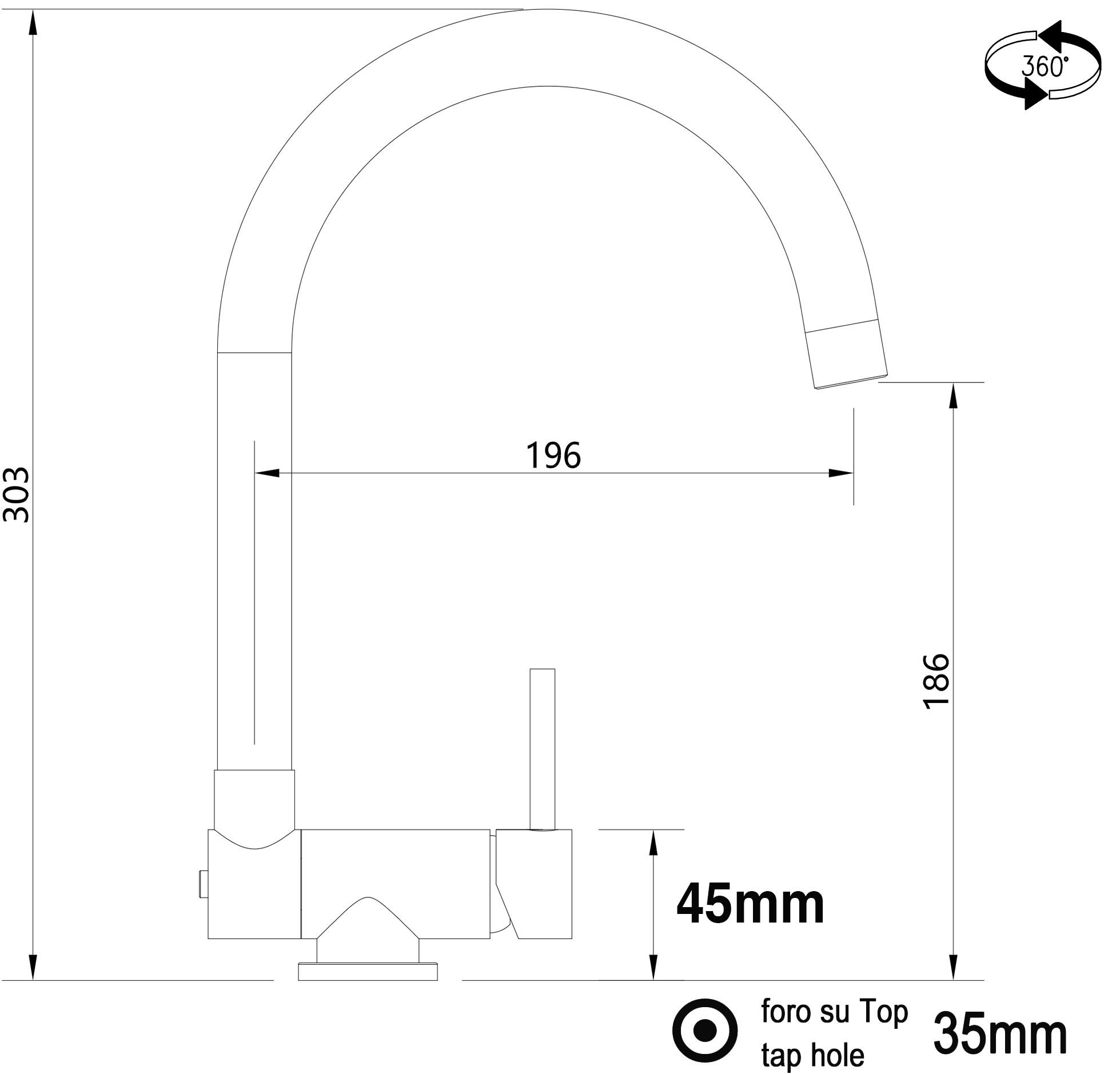 VORFENSTER-KÜCHENARMATUR, Umklappbar 4,5 CM, Verchromt, 360° schwenkbar - Chromfarben, Metall (19.6/30.3/19.6cm) - VIZIO