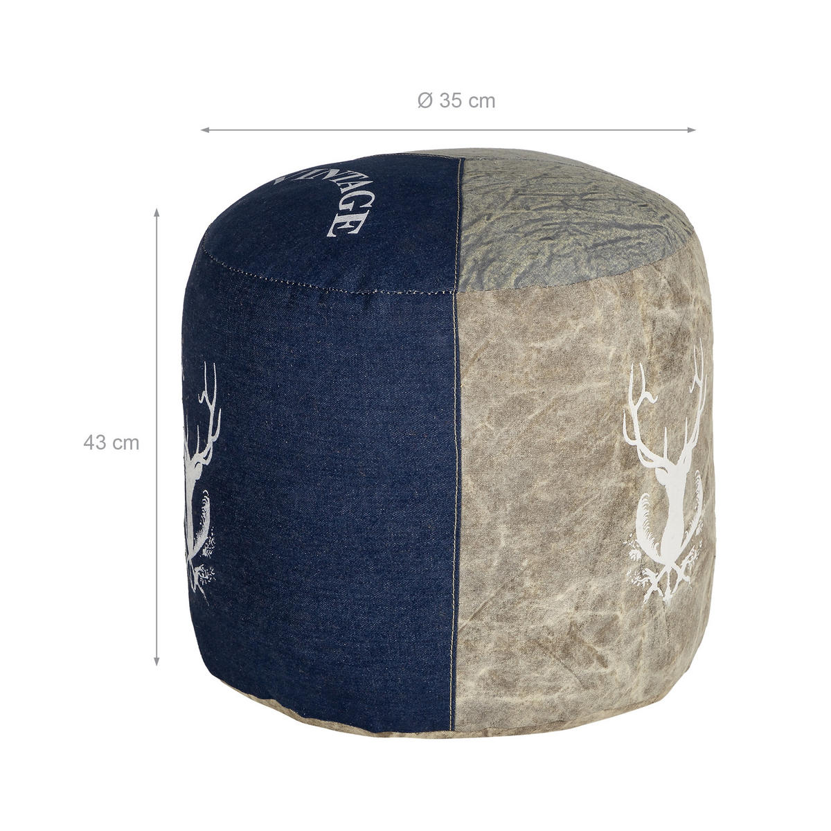 SITZPOUF rund 35x43cm Natur/Blau aus Segeltuch/Jeans Baumwolle Füllung - Naturfarben, Textil (35/43/35cm) - WOMO-DESIGN