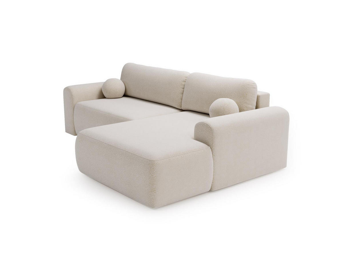 ECKSOFA Aurora Creme, mit Schlaffunktion in Lambi Stoff, rechte seite - Creme, Holzwerkstoff/Textil (257/177cm) - Bettso