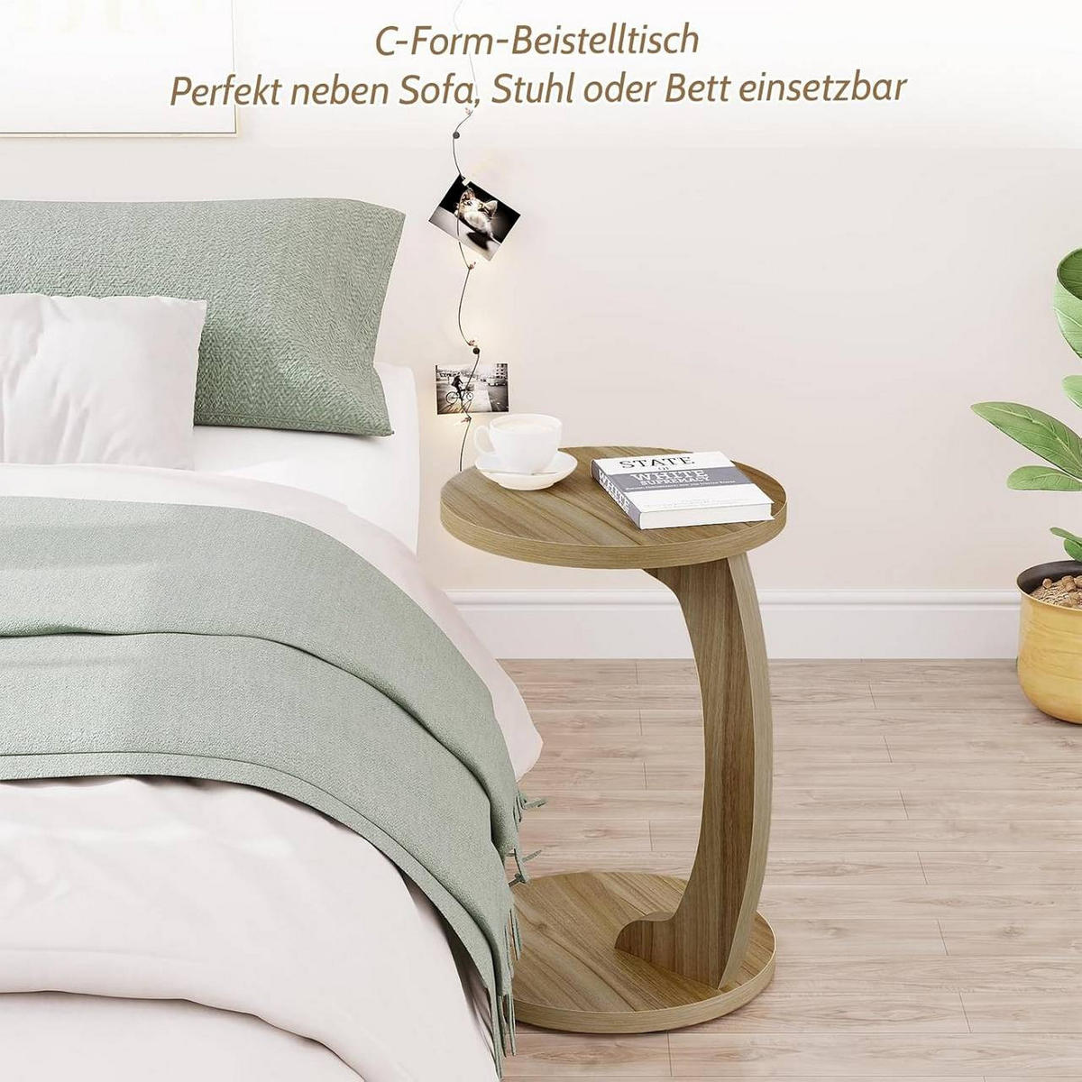 BEISTELLTISCH C-Form, φ38xH55 cm, Helle Eiche - Eichefarben, Holzwerkstoff (38/38/55cm) - Woltu