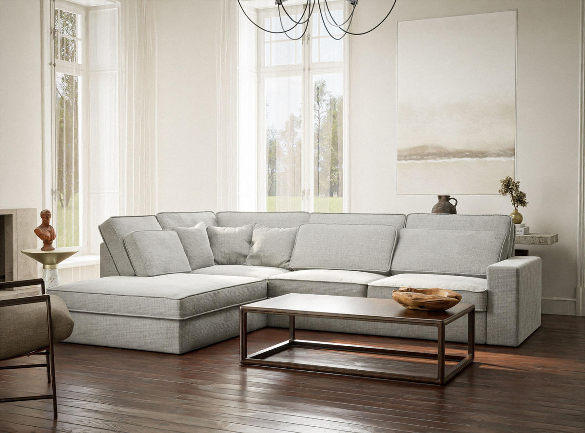 ECKSOFA Kirou Grau Chenille-Stoff - Links Seite - Schwarz/Grau, Holz/Holzwerkstoff (225/311cm) - Maison de Reve