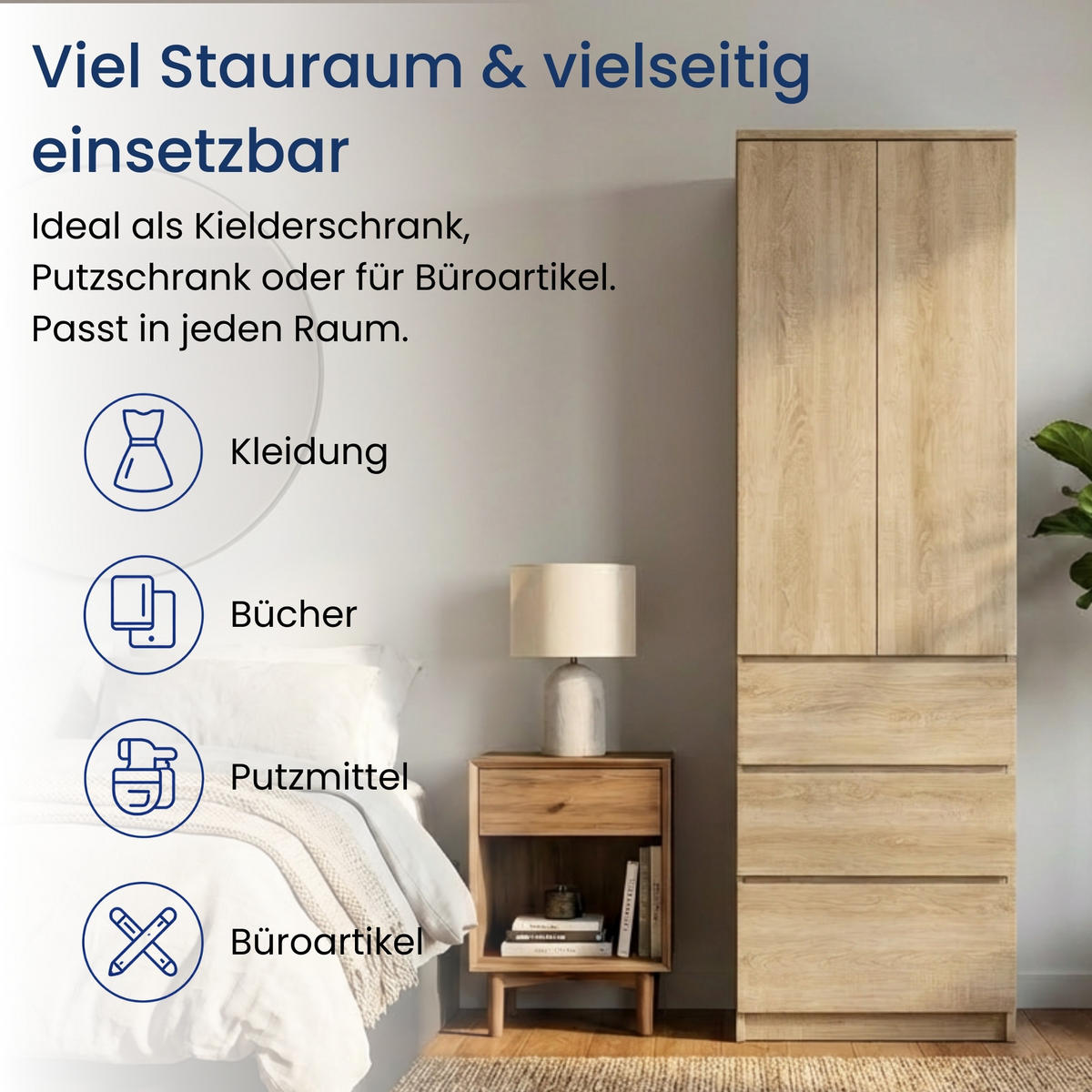 MEHRZWECKSCHRANK 2-türig mit 3 Einlegeböden & 3 Schubladen in Sonoma - Sonoma Eiche, Holzwerkstoff (50/180.5/40cm) - Home Collective