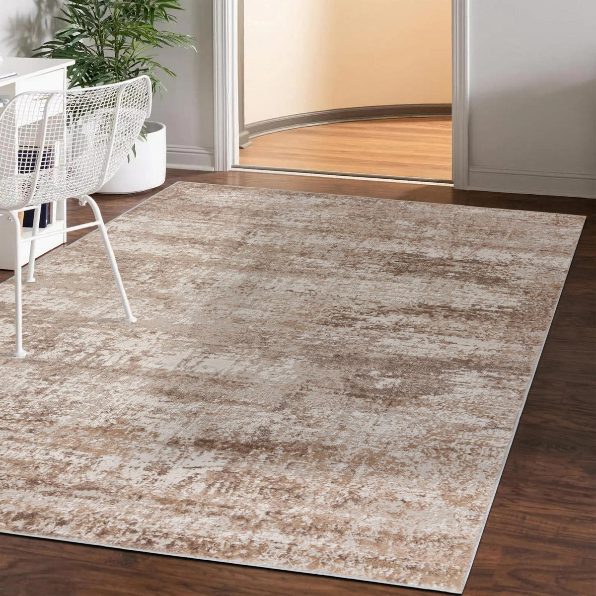 TEPPICH Beige Modern Abstrakt - Kurzflor Rechteckig Stilvoller - Creme - 80 x 150 cm - Hellbraun, Textil (80/150cm) - Mazovia