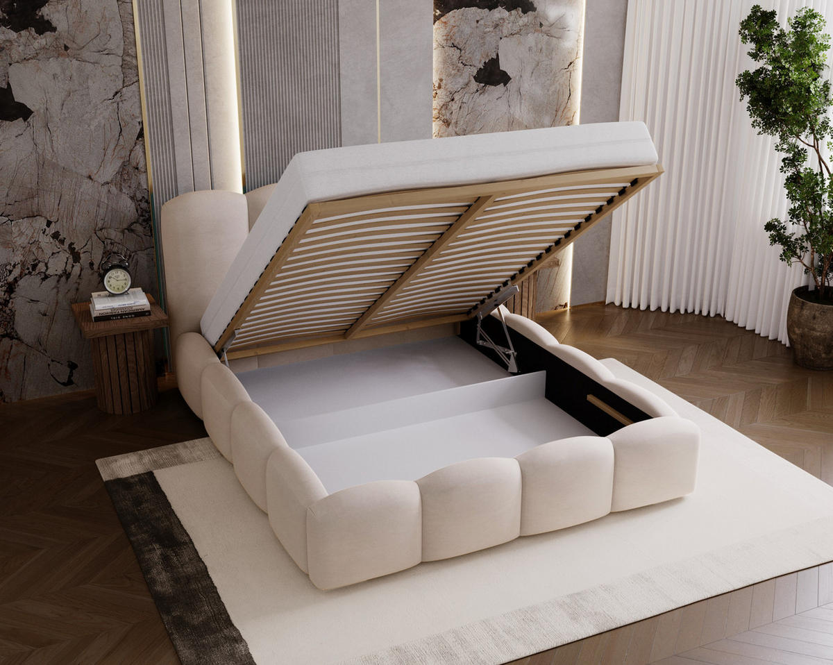 POLSTERBETT 200x200 cm Zenna mit Lattenrost, Bettkasten, Beige - Beige, Holz/Textil (200/200cm) - Emporius