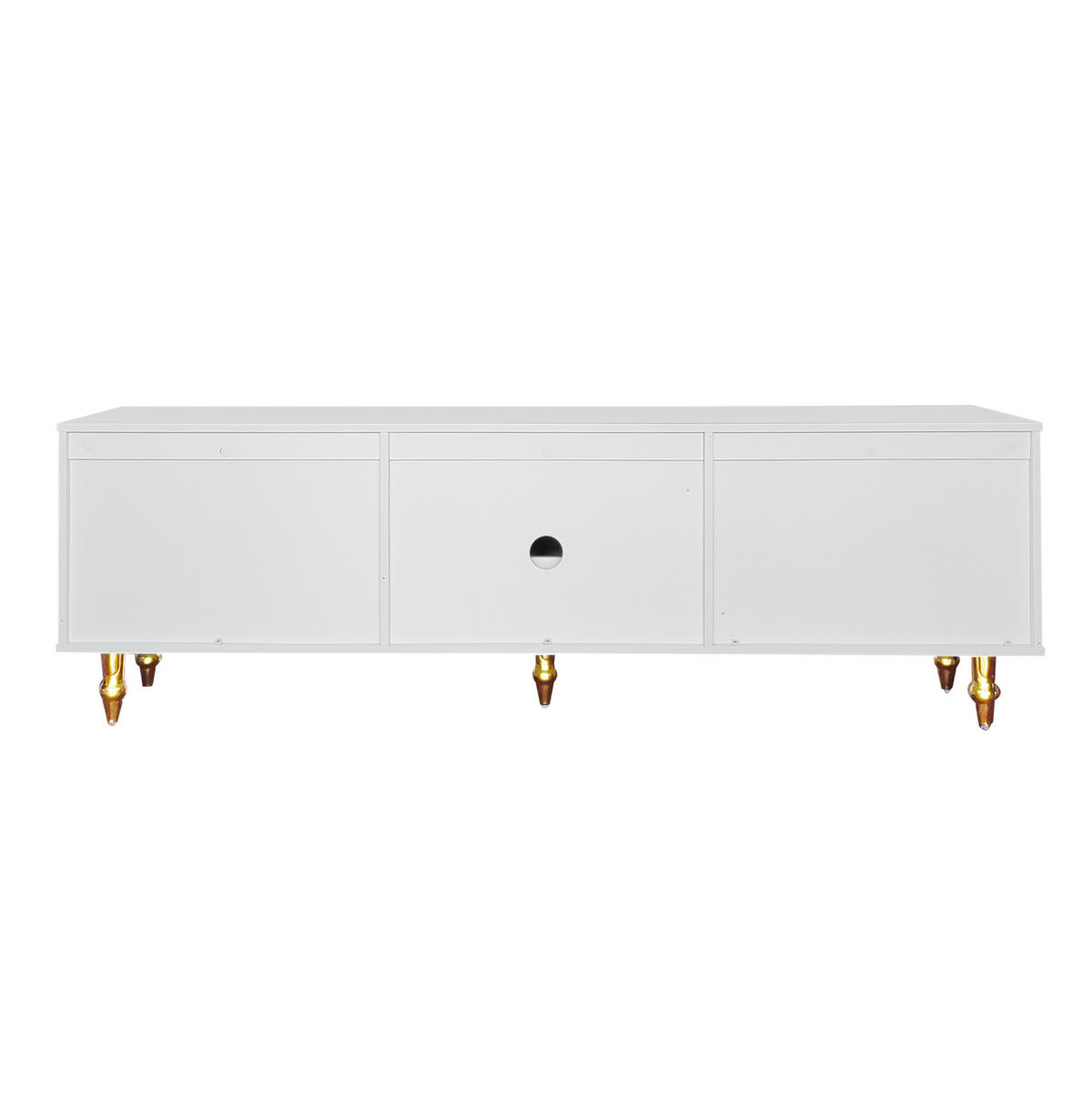 TV-LOWBOARD aus Spanplatte 175x38x55,5 cm Weiß mit Push-to-Open-Schubladen und PVC-Rattantüren - Weiß, Holzwerkstoff (175/55.5/38cm) - Modfu