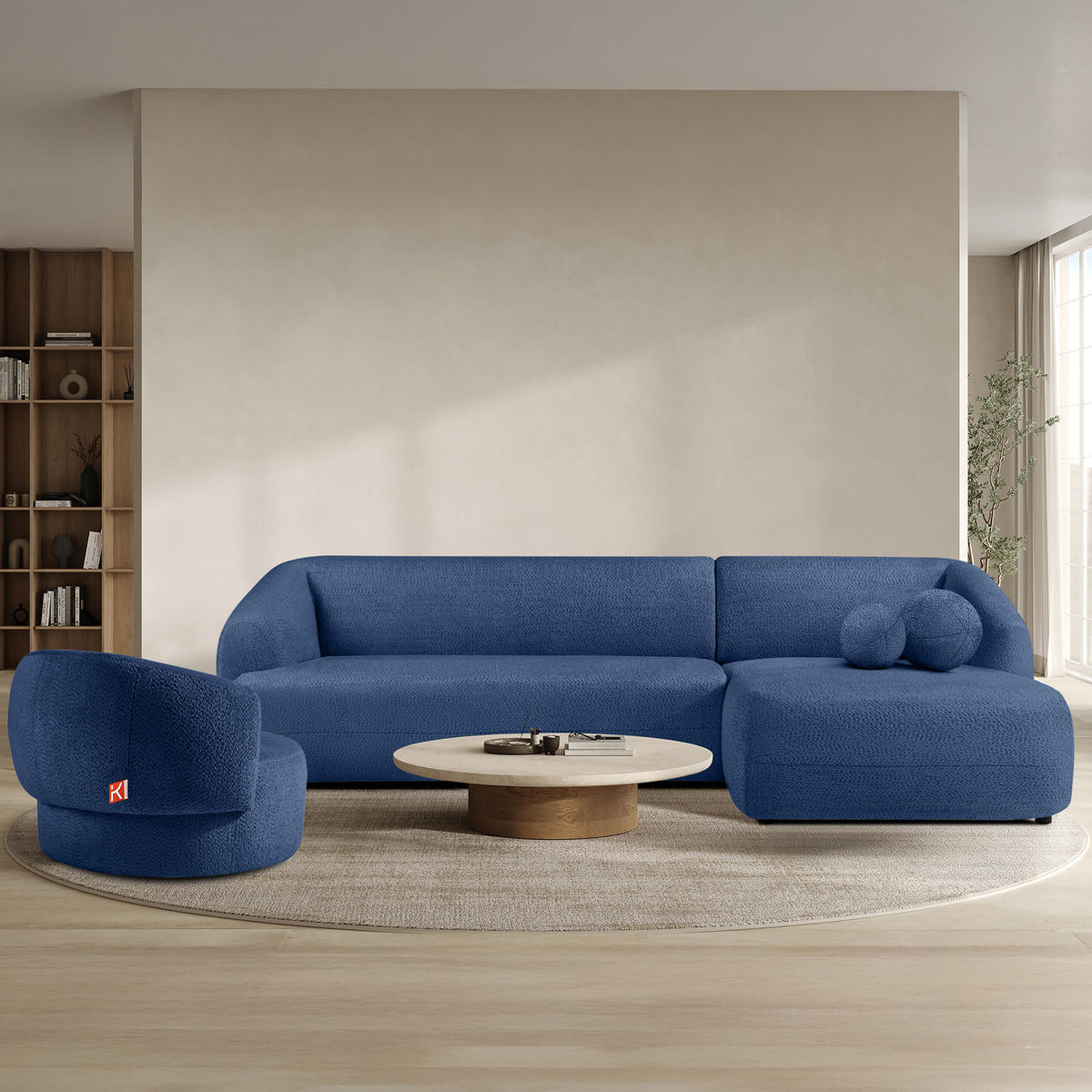 ECKSOFA RECHTS VIRA, Blau, Chenille - Blau/Schwarz, Holz/Holzwerkstoff (300/160cm) - KONSIMO®