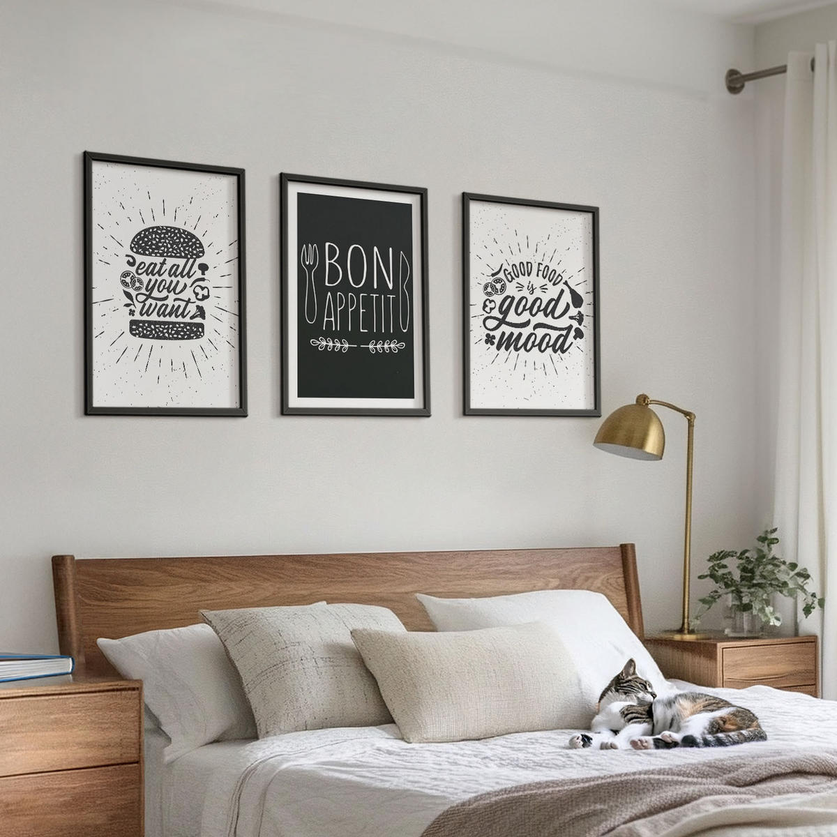 BILDER SET 3er Set - 40x60 cm Schwarzer Rahmen - Grafiken, Lebensmittel, kulinarische Slogans - Schwarz, Kunststoff (40/60cm) - TULUP