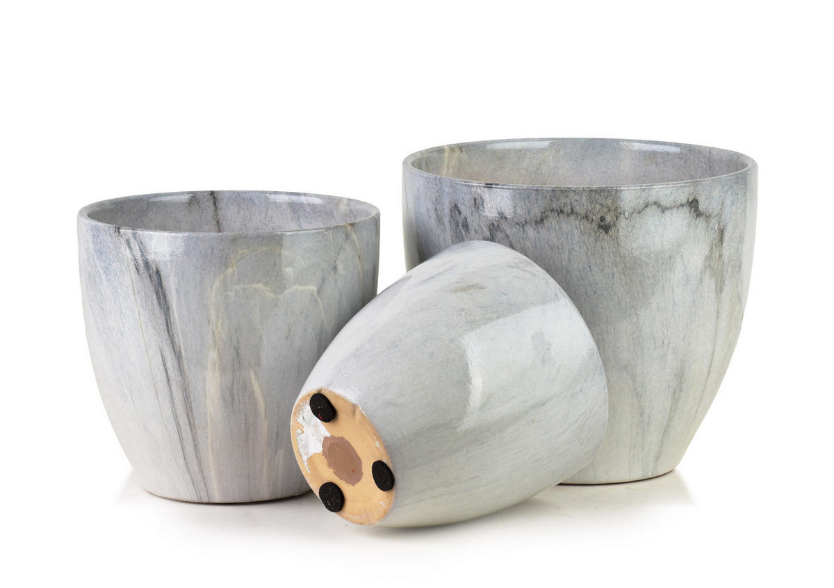 BLUMENTOPF Neva Marble 3er Set Hellgrau 25x25x21/20,5x20,5x18/16x16x15 cm Keramik - Hellgrau, Keramik (25/21cm) - Mondex