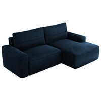 ECKSOFA BELLUNO L Dunkelblau Velvet - Rechts - Blau/Schwarz, Textil (233/144cm) - MKS