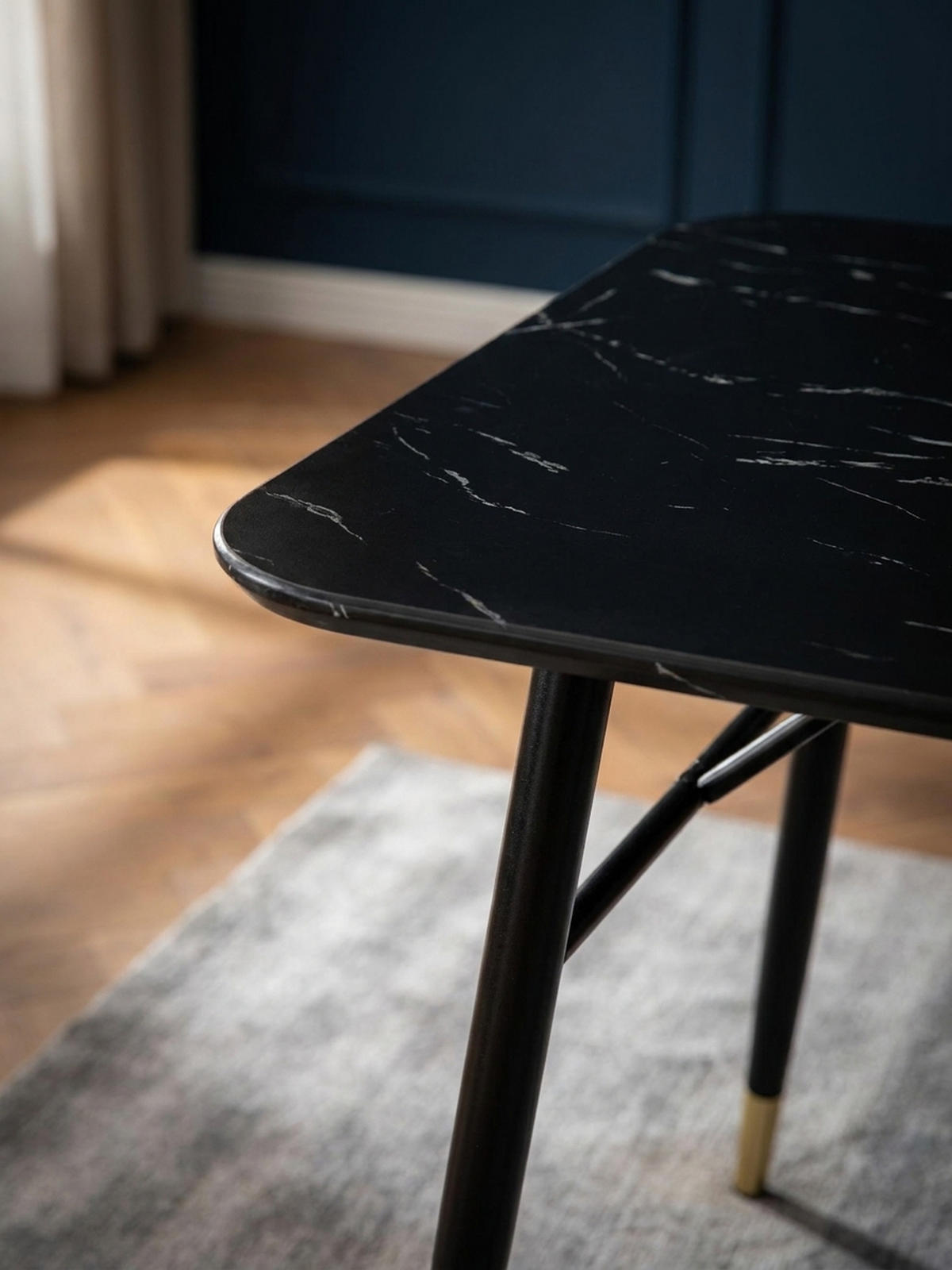 ESSTISCH Marmoroptik Metall Rechteckig Modern Klein, Schwarz 140x80x76 cm - Goldfarben/Schwarz, Holzwerkstoff/Metall (80/140/76cm) - KADIMA DESIGN