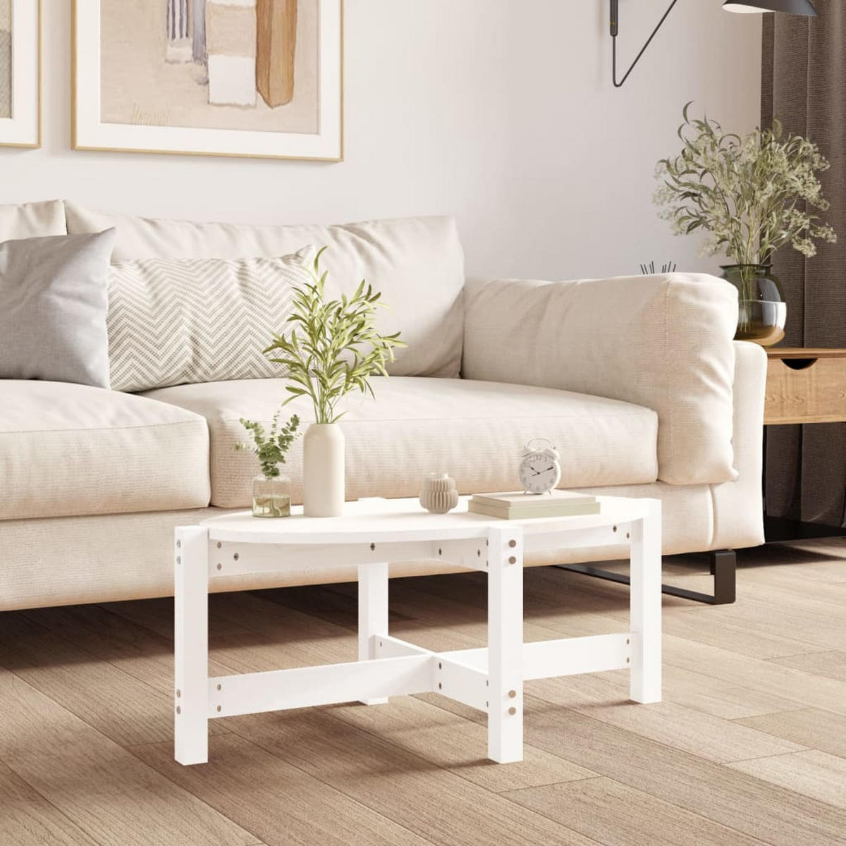 COUCHTISCH Weiß 87x48x35 cm Massivholz Kiefer - Weiß, Holz (87/48/35cm) - furnicato