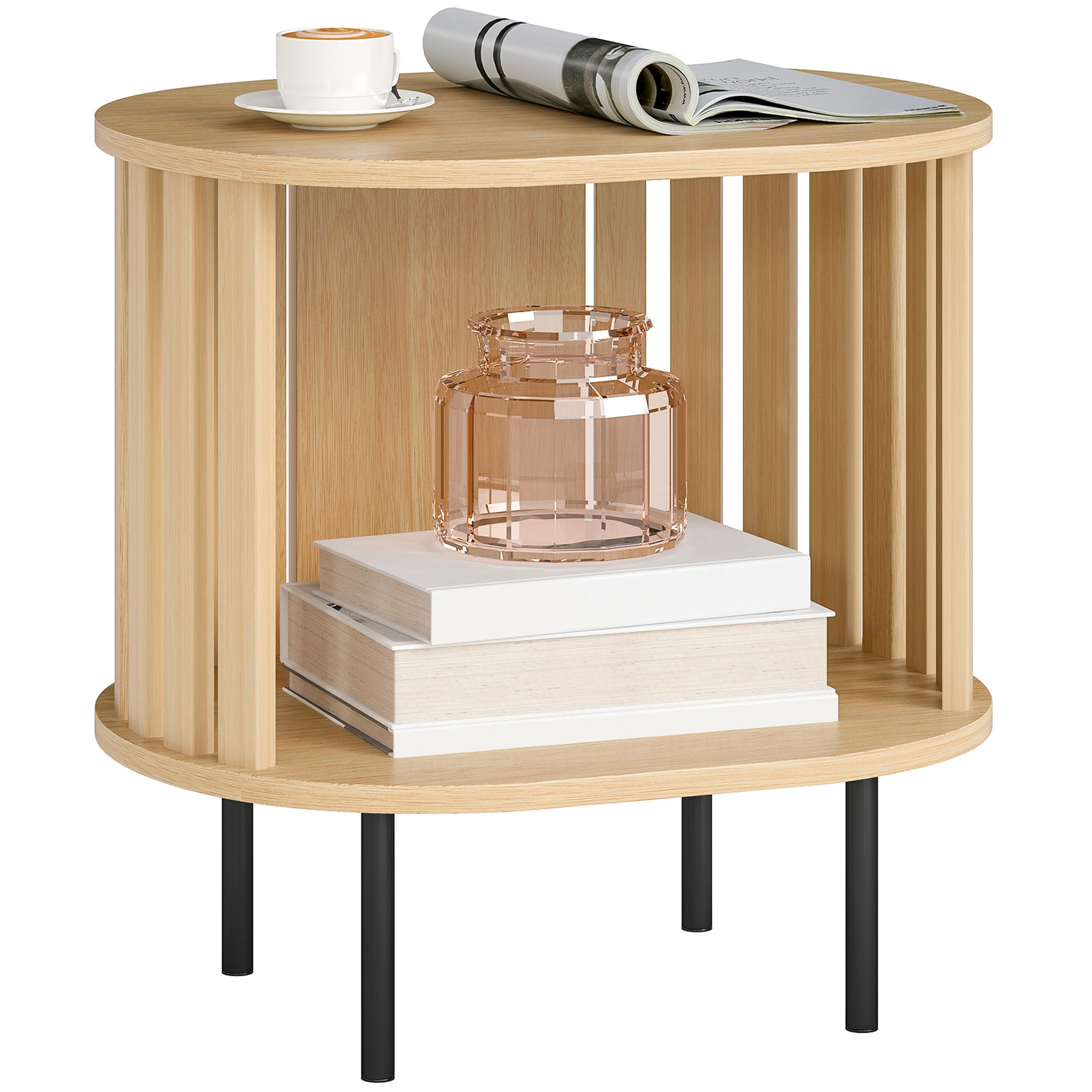 BEISTELLTISCH DE-15813 ovale Lattenablage Naturholz - Naturfarben, Holzwerkstoff (50/39/50cm) - ComfortXL