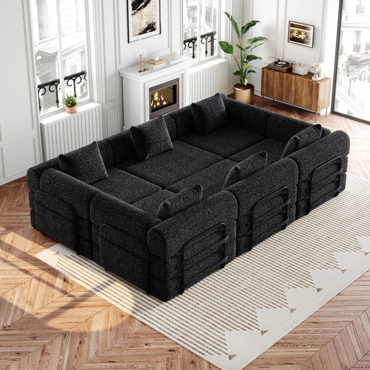 SCHLAFSOFA 2-in-1 aus Chenille mit Armlehnen-Staufach - Schwarz, Textil (183.8/69.8/91.4cm)