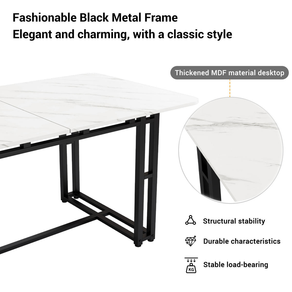 ESSTISCH 140x80x75 cm aus MDF mit schwarzem Metallgestell im modernen Leicht-Luxus Stil - Weiß, Holzwerkstoff (140/80/74cm) - Modfu