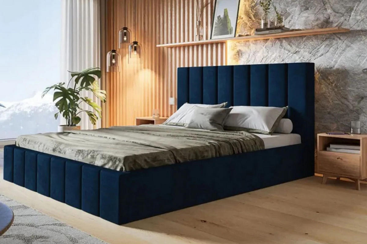 POLSTERBETT SIM 10 mit Kopfteil, 120 x 200 cm mit Bettkasten und Lattenrost aus Holz, Velourstoff, Farbe: Blau - Blau, Holz/Kunststoff (120/200cm) - Sepro Meble