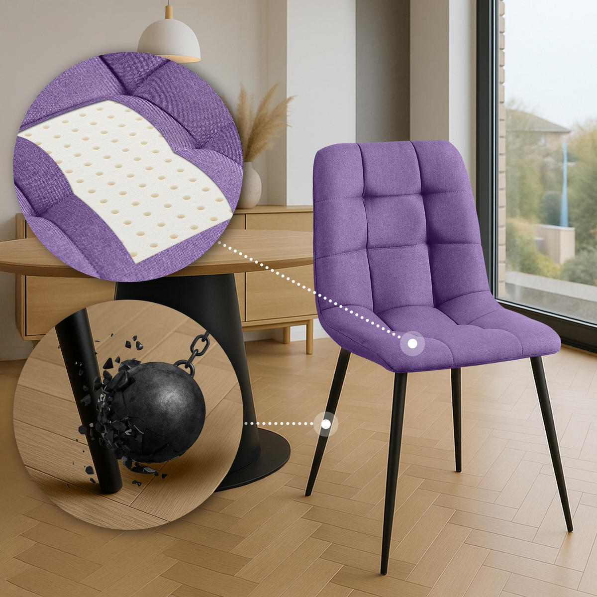 STUHL Stoff Lila - Lila/Schwarz, Textil/Metall (45/84/55cm) - CLP