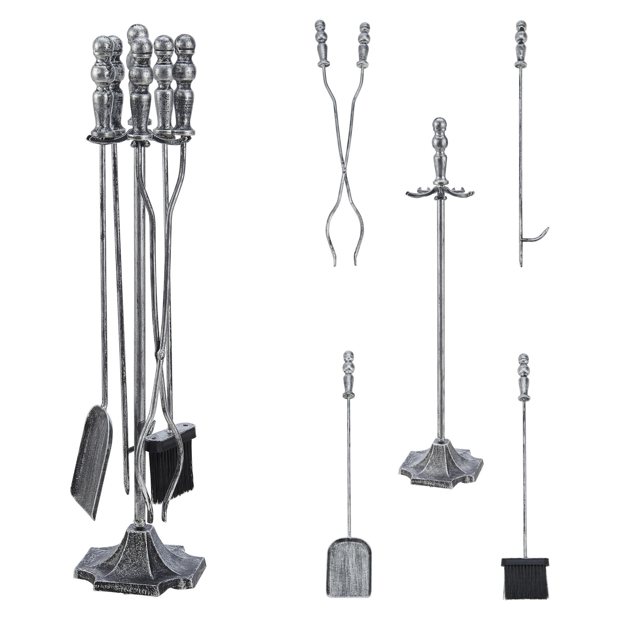 KAMINBESTECK-SET 5 TLG. Dovre - Silberfarben, Metall (17.5/80/17.5cm) - [en.casa]