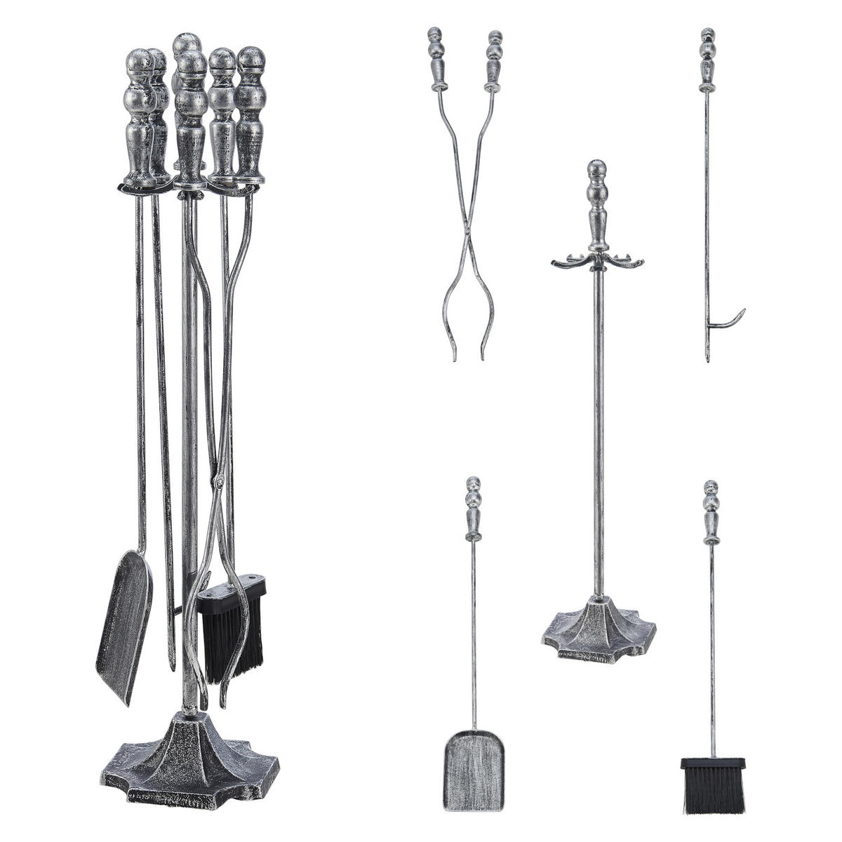 KAMINBESTECK-SET 5 TLG. Dovre - Silberfarben, Metall (17.5/80/17.5cm) - [en.casa]