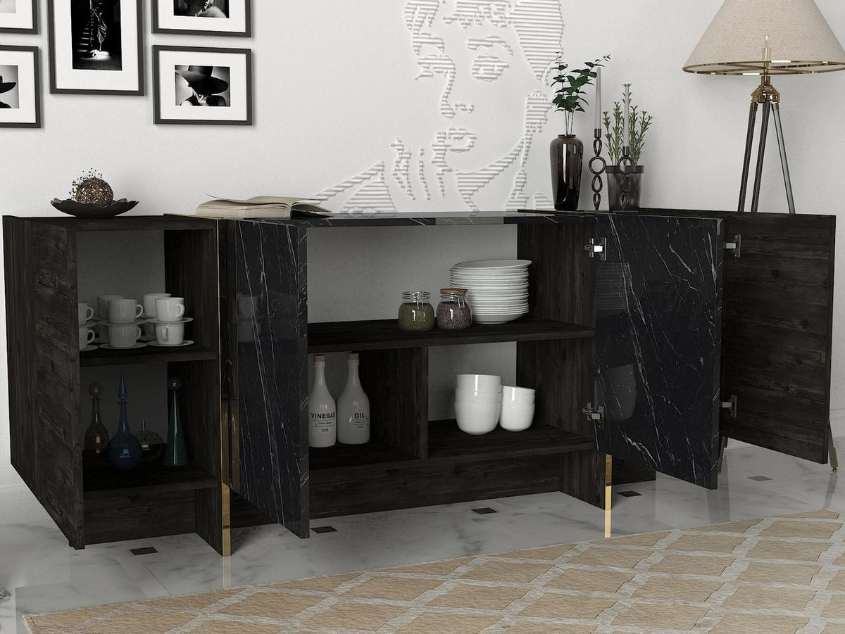 SIDEBOARD veyron Schwarz - Schwarz, Holzwerkstoff (180/75/46cm) - Habitat Garten