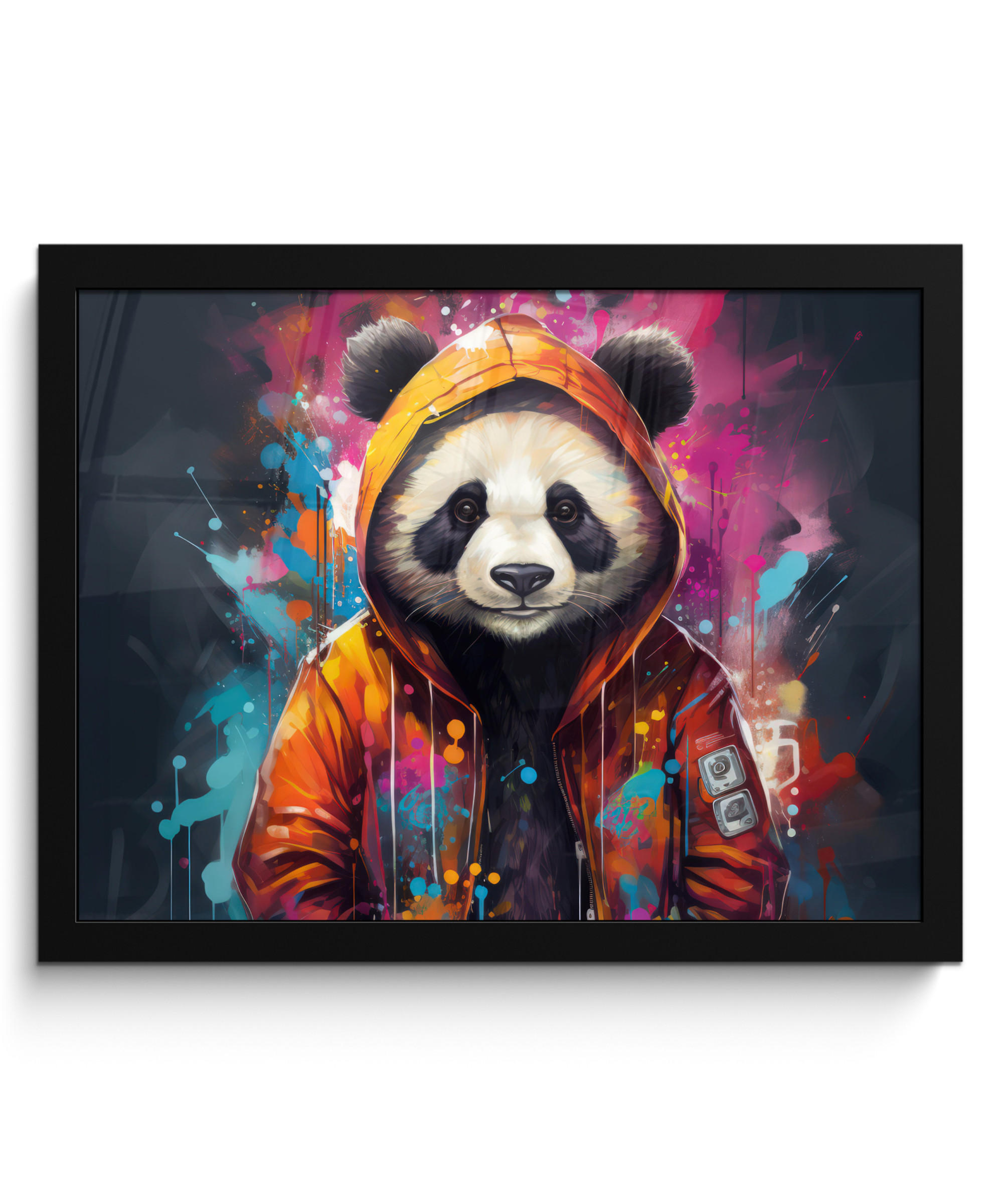 POSTER MIT RAHMENGERAHMTES BILD Panda - Jacke - Graffiti - Orange 40x30 cm - Orange, Papier (40/30cm) - MuchoWow