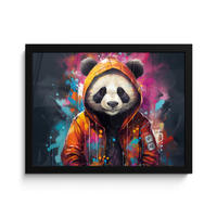 POSTER MIT RAHMENGERAHMTES BILD Panda - Jacke - Graffiti - Orange 40x30 cm - Orange, Papier (40/30cm) - MuchoWow