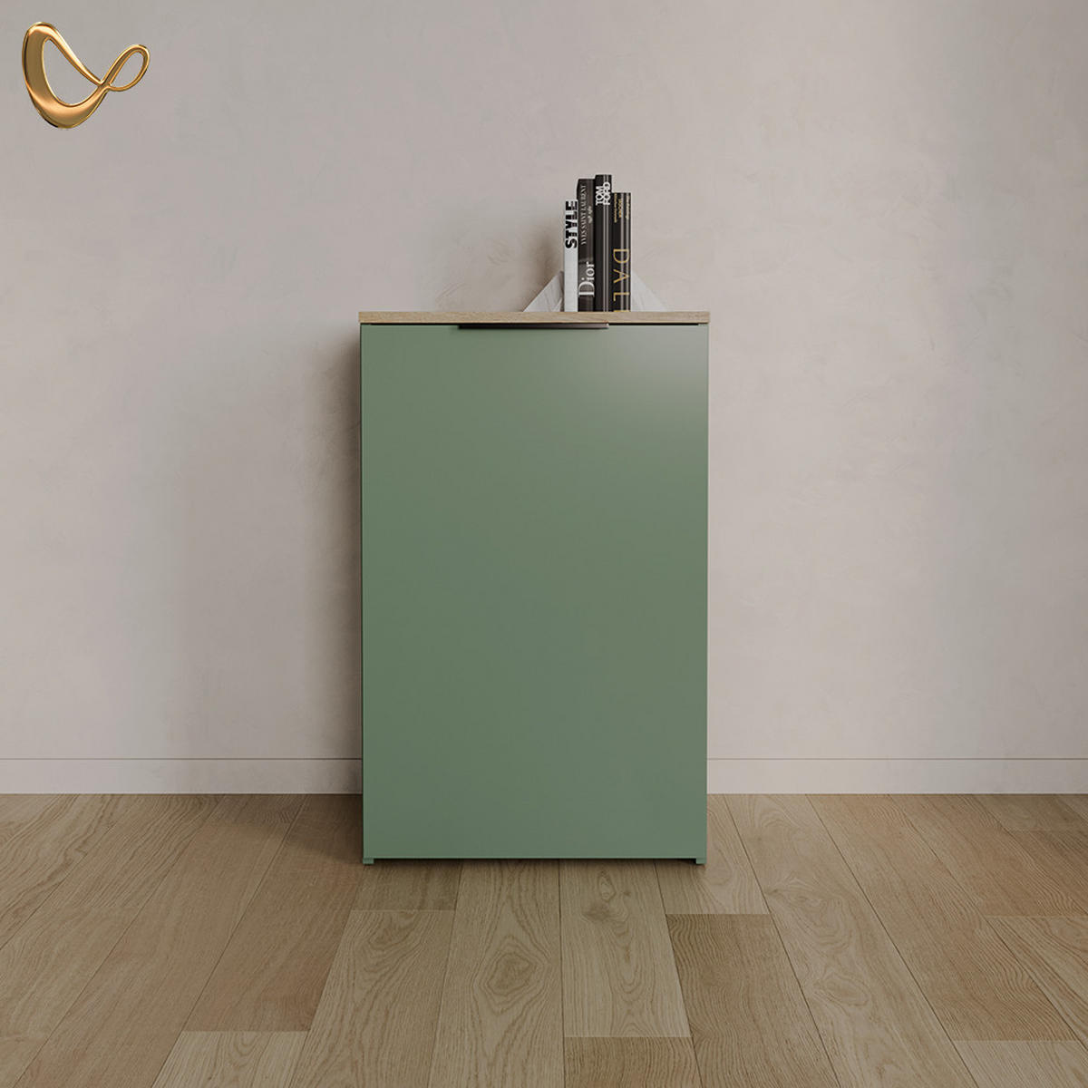 KOMMODE Piave Grün mit Regal - Grün, Holzwerkstoff (50/80/40cm) - Livinity®