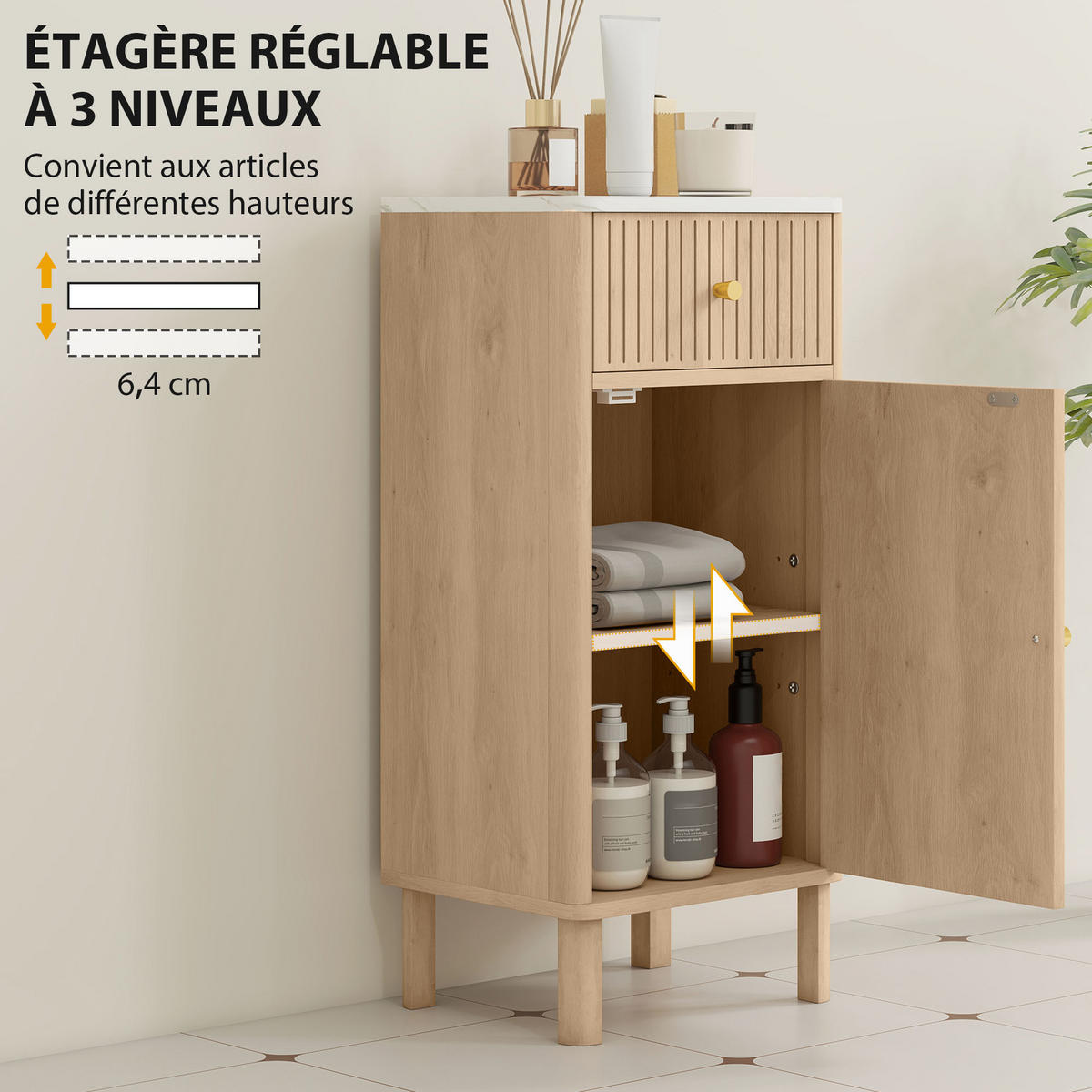 BADEZIMMERSCHRANK Eichefarben und Marmor-Optik 36/30/80 cm - Eichefarben, Holzwerkstoff (36/80/30cm) - PANGIVO