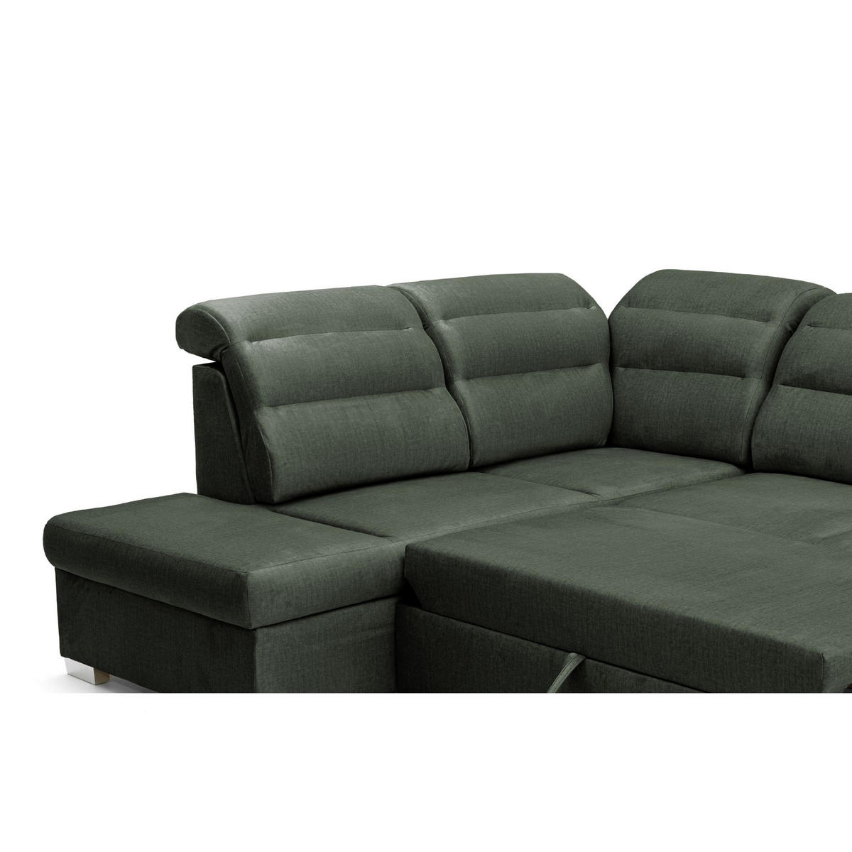 ECKSOFA U-Form CLOUD U Links mit Schlaffunktion 120x252 Velours Dunkelgrün - Dunkelgrün/Silberfarben, Holz/Kunststoff (320/103/202cm) - Muffo