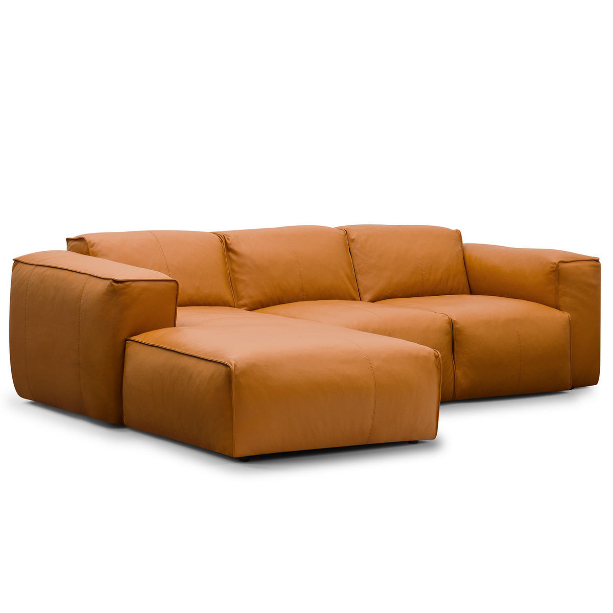 3-SITZER ECKSOFA mit Longchair - Cognac/Schwarz, Leder/Kunststoff (251/173cm) - home24